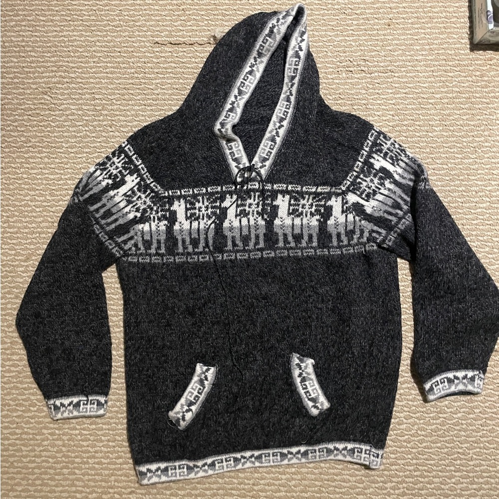 Alpaca Gray Patterned Sweater - Ladies Large